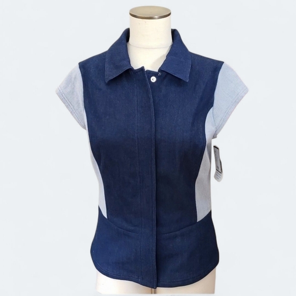 NEW Doncaster Collection denim color block jacket short sleeve Size 2 - Picture 1 of 10